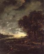 Aert van der Neer A Landscape with a River at Evening oil painting artist
